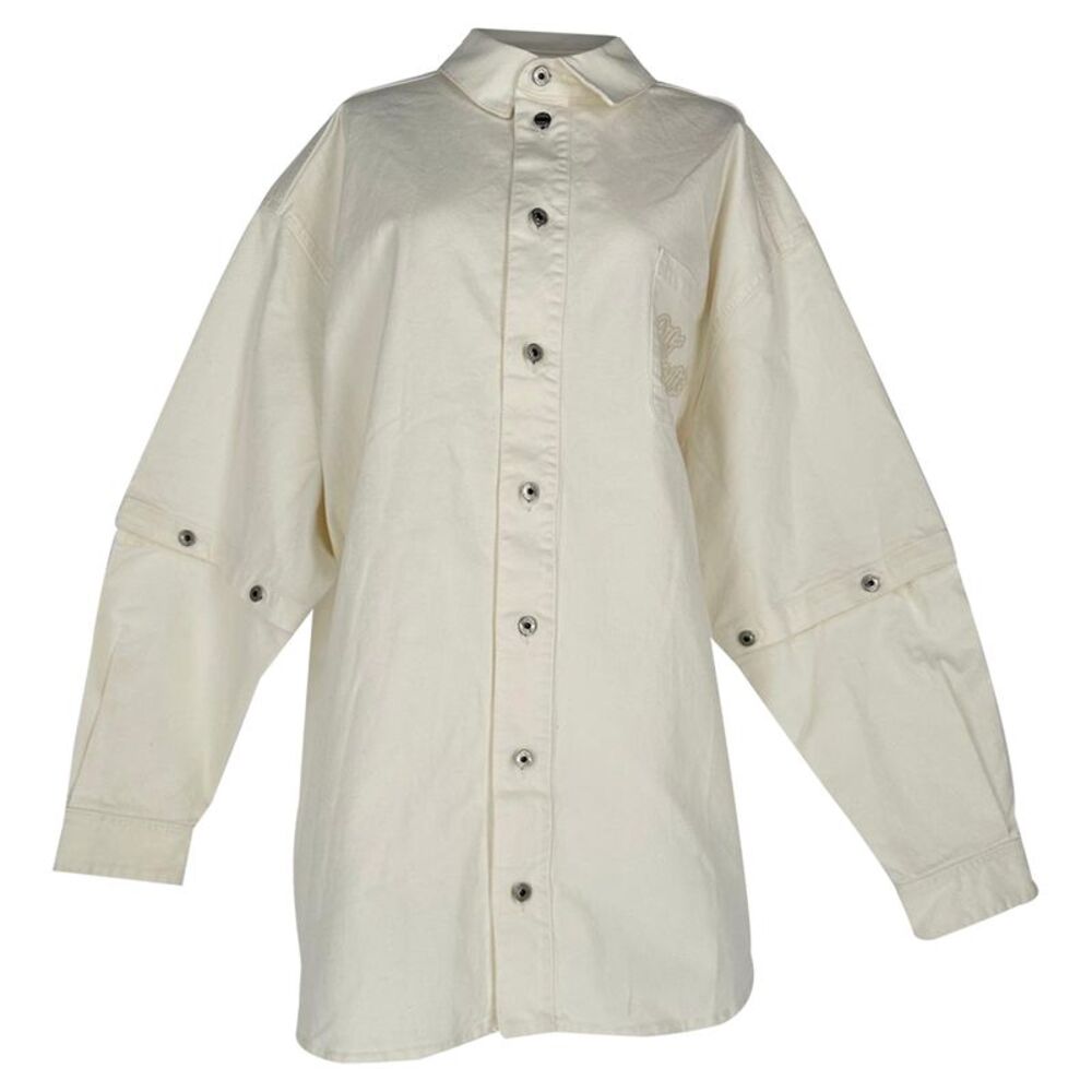 Off-White 90s Oversized Convertible Denim Shirt in White Cotton
